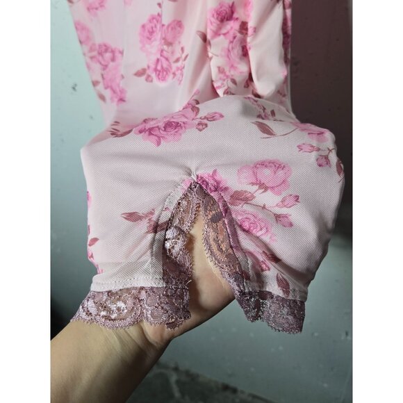 Wild Fable Pink Floral Mini Slip Dress Size Medium Lace Hoco Coquette Y2K Dainty - Picture 5 of 12